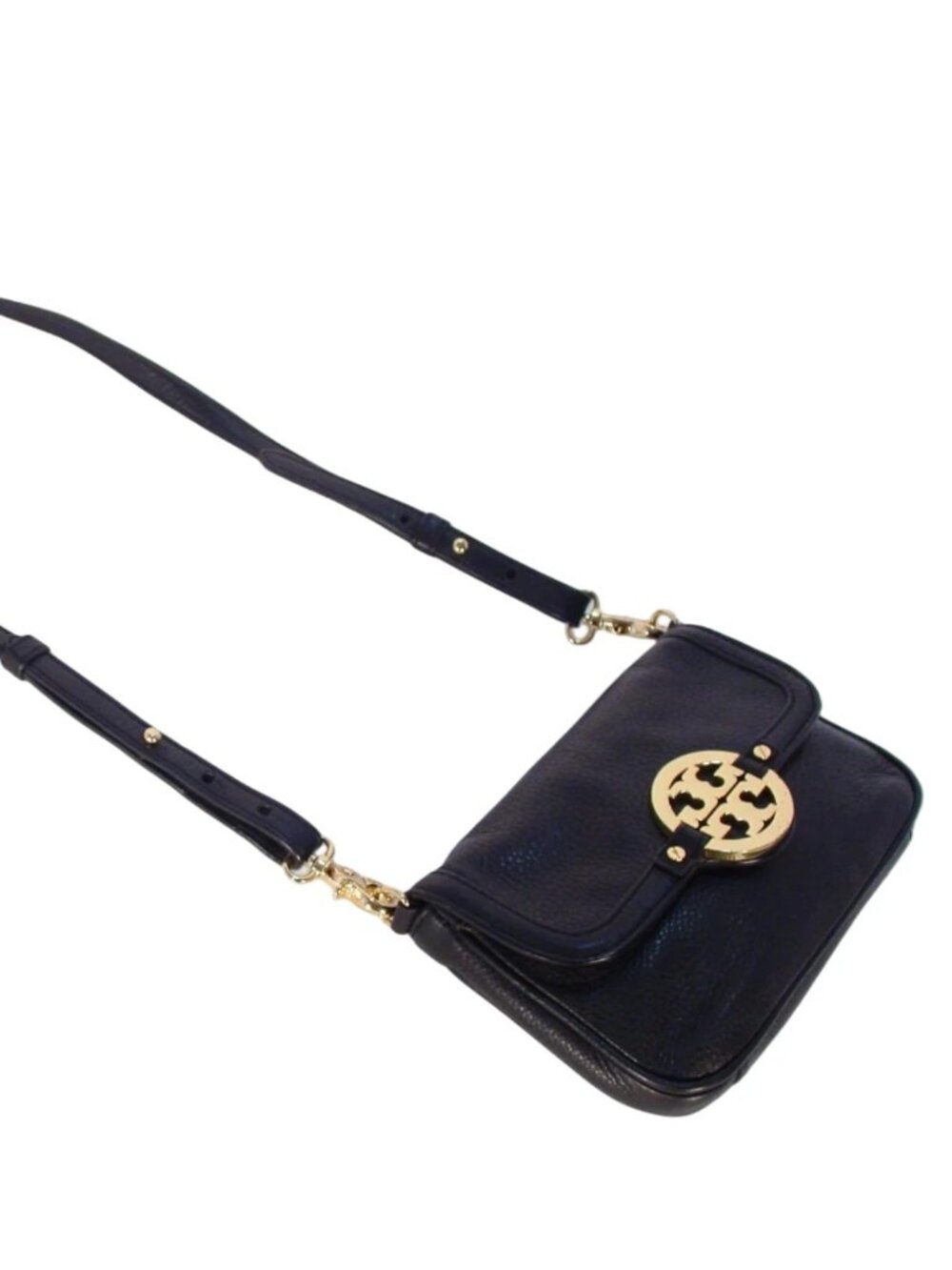 TORY BURCH Mini Leather Flap Convertible Clutch/Crossbody Bag w Gold Logo
